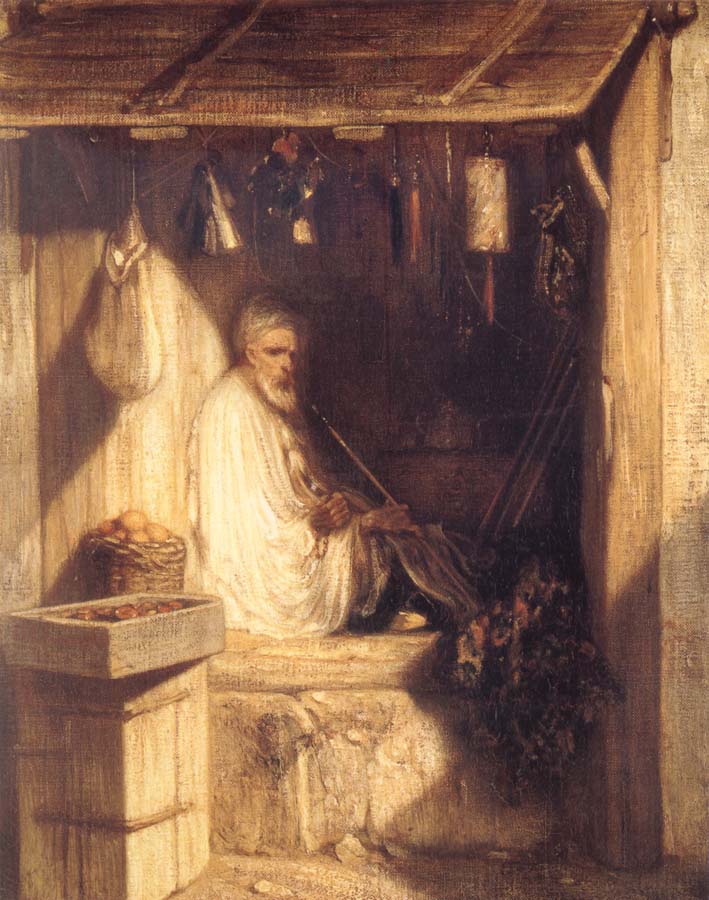 Tukish Merchant Smoking in his Shop